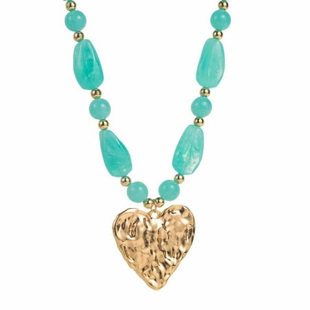 Firefly Hope Women Chunky Statement Choker Necklace, Colorful Resin & Acrylic Beaded with Gold Puffy Heart, Trendy Fashion Jewelry, Ice Blue