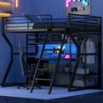 thumbnail image 4 of Euroco Metal Full Size Loft Bed with Desk and Storage Shelves, Gaming Bed with LED Light, Open Wardrobe and Grid Design, 4 of 18