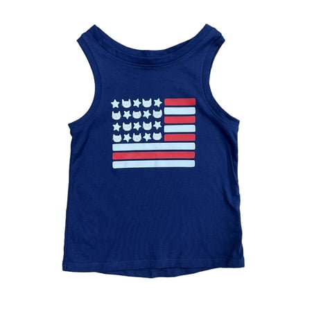 

Infant & Toddler Girls Navy Blue Kitty Cat Patriotic Flag Tank Top 18 Months