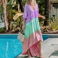 thumbnail image 2 of Sun Dresses Women Summer Casual V-Neck Half Sleeve High Low Maxi Dress Colorful Print Button Ruffle Long Beach Dress, 2 of 7
