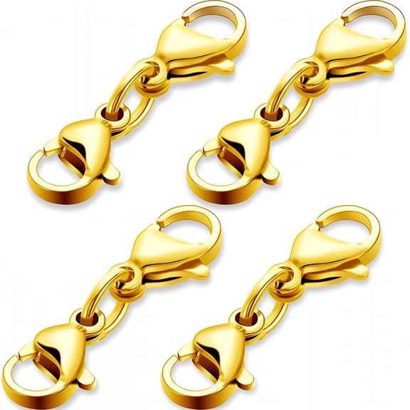 DESIGNICE 4Pcs Double Lobster Clasp Extender, 0.98 Inch Gold Bracelet Extension Connector, Necklace Shortener Clasp for DIY Jewelry Making and Crafts