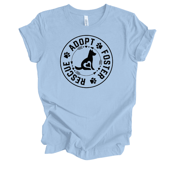 Womens Adopt Foster Rescue Paw Print Circle Unisex Short Sleeve T-Shirt Graphic Tee-Baby Blue-small