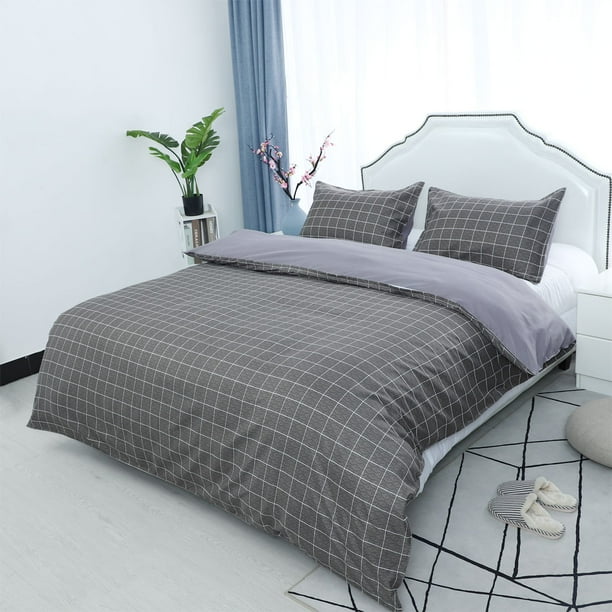 3Piece Brushed Microfiber Duvet Cover Pillow Shams Bedding Set Grey