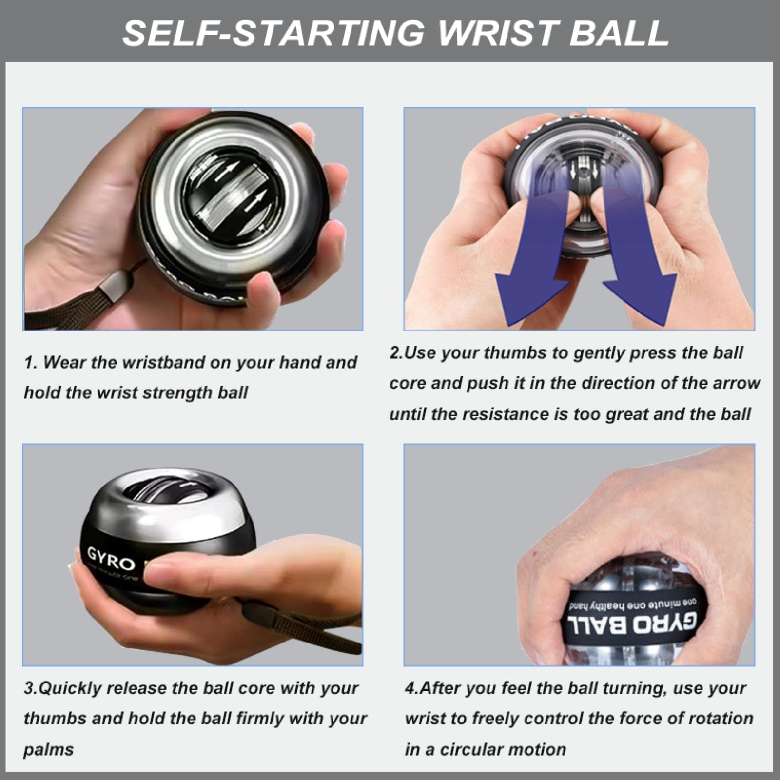 Metal Torque Ball Hand Exerciser - Gyro Wrist Trainer with Color-Changing Light, Grip Strength Tool