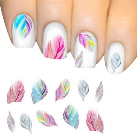 - Nail Feather Art Water Transfer Decal Sticker Rainbow