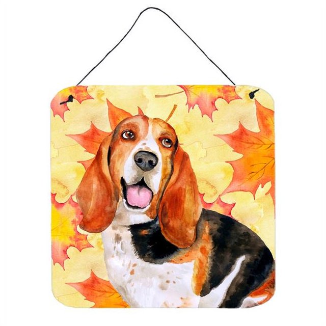 Basset Hound Fall Wall or Door Hanging Prints, 6 x 6 in.