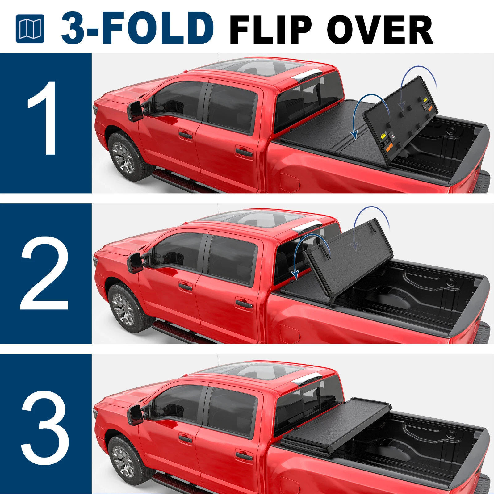 MOSTPLUS 3-Fold 5FT Hard Solid Truck Bed Cover for 2006-2026 Nissan Frontier Tonneau Cover