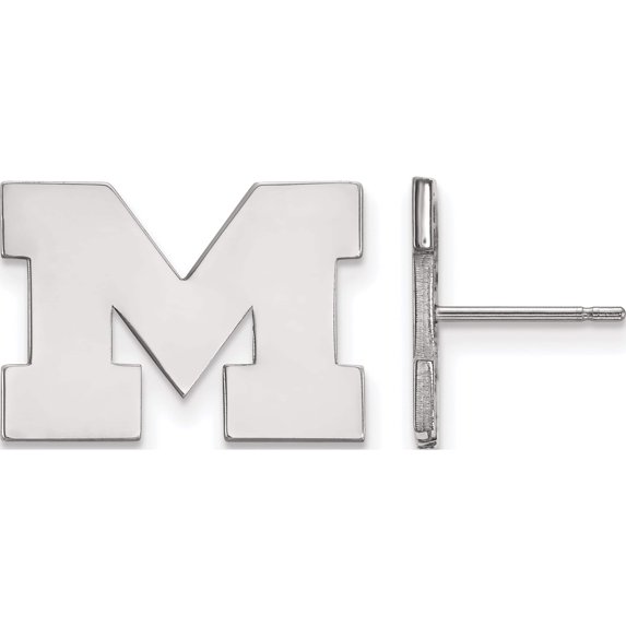 Sterling Silver Rh-Plated Logoart Michigan (Univ Of) Small Post Earrings (13 X 18) Made In United States ss009um