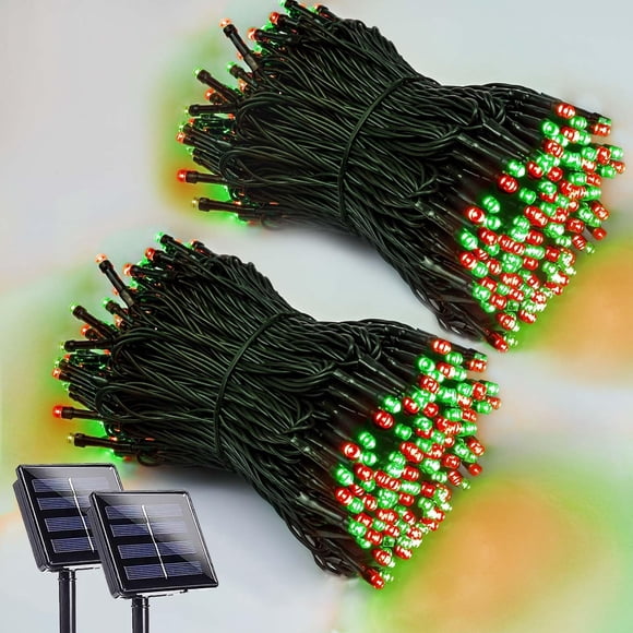 Guirnalda de luces solares EEW, paquete de 2, 200 LED, resistentes al agua, RGB