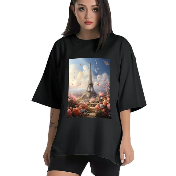 Plus Size Shirt for Women Black Tops for Women Short Sleeves Shirt for Women Tower T Shirt Crewneck Shirt for Women XS