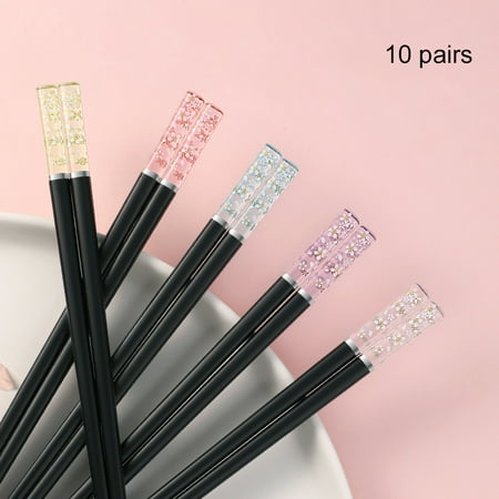 

10 Pairs Sakura Japanese Sushi Chopsticks Reusable High Temperature Resistant Non-Slip Housewarming Gift Household Amber Cherry Blossom Black (multicolored) 10 Pairs