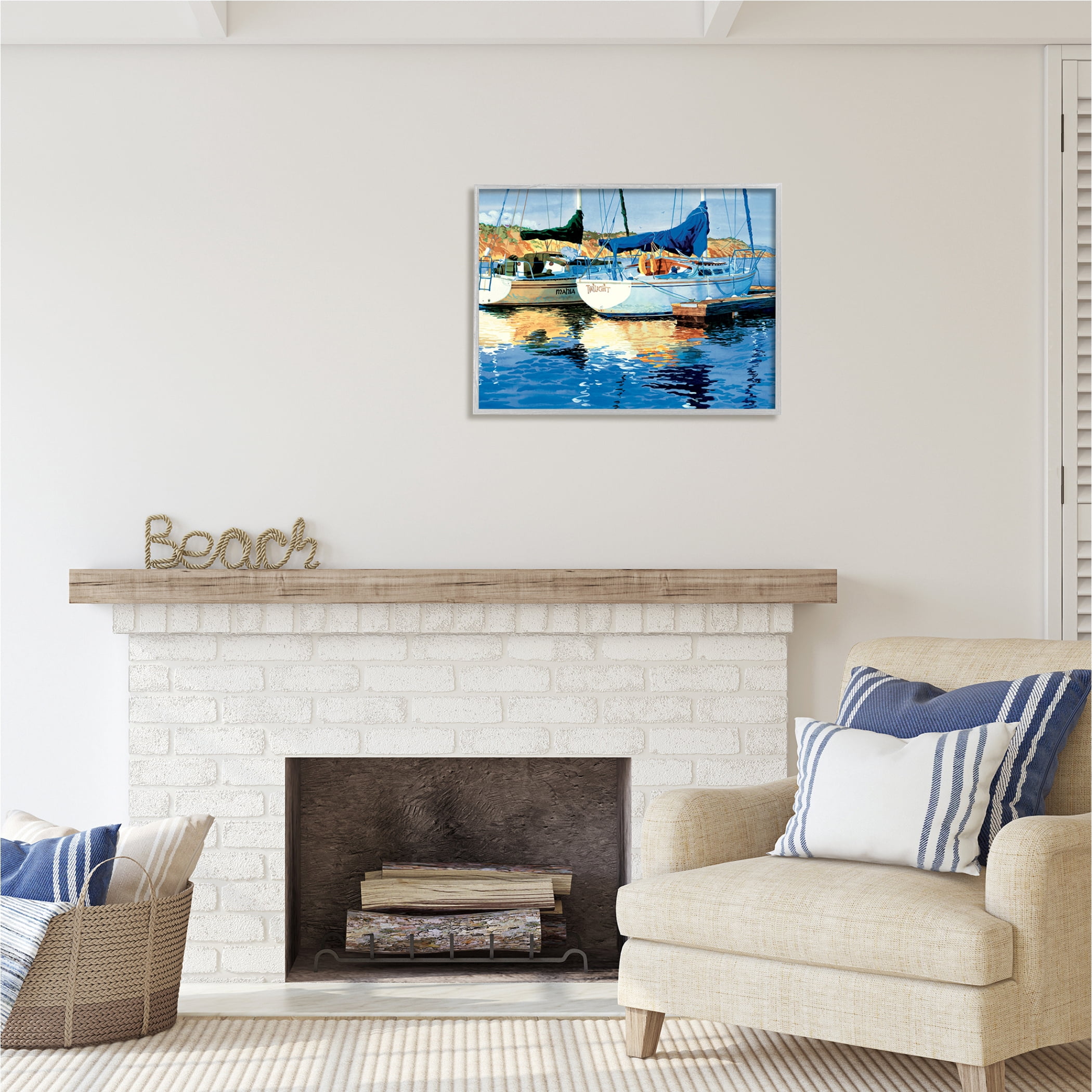 Stupell Industries Boats at Marina Dock Transportation Painting Gray Framed Art Print Wall Art, 30 x 24