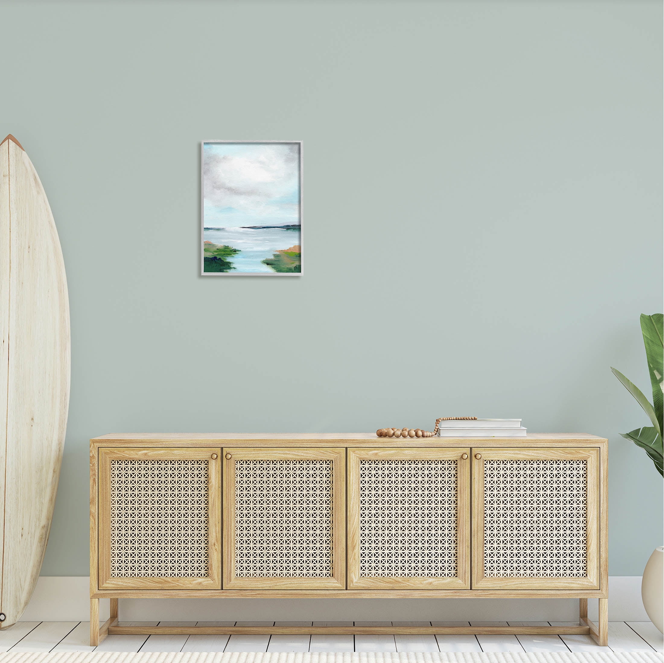 Stupell Industries Calm Cloudy River Lake Scenery Painting Gray Framed Art Print Wall Art, Design by Nikita Jariwala