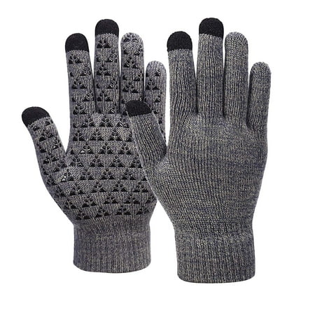 IYTR Winter Gloves for Men Women Warm Gloves with Thermal Soft Knit Lining Elastic Cuff Gloves Heating Warm Ski Half Finger Gloves Gray Free Size