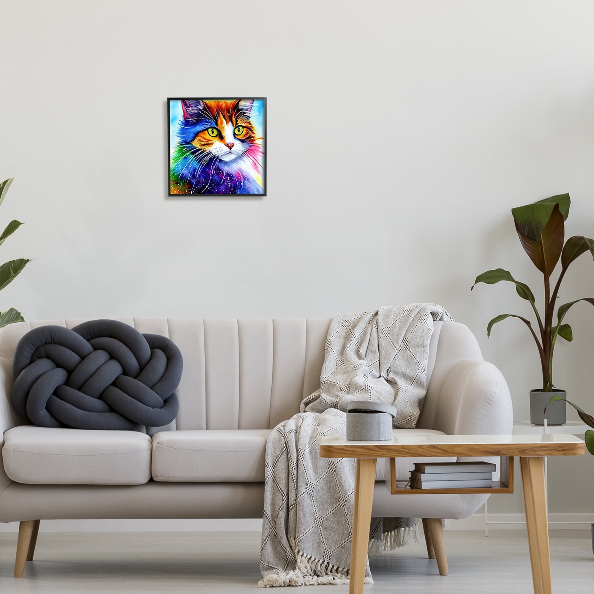 Stupell Bold Rainbow Cat Face Portrait Animals & Insects Painting Black Framed Art Print Wall Art