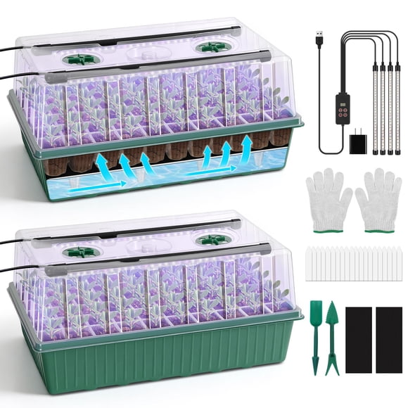 BlumWay 120-Cell Self-Watering Seed Starter Tray with Grow Light, 1-24H Timer, Seed Starter Kit with 4.02" Humidity Dome, Seedling Tray for