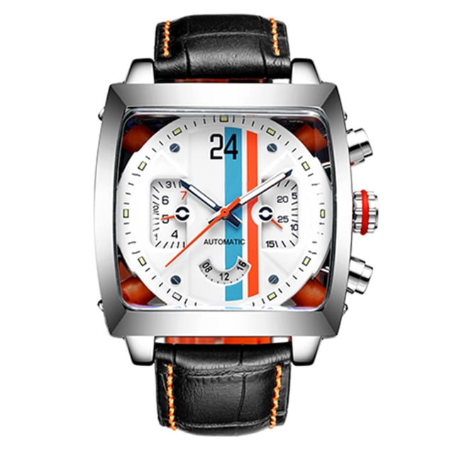 Reloj de pulsera mecánico automático de cuero con correa para hombre, luminoso, informal, cuadrado, color blanco Inevent EL002804-03