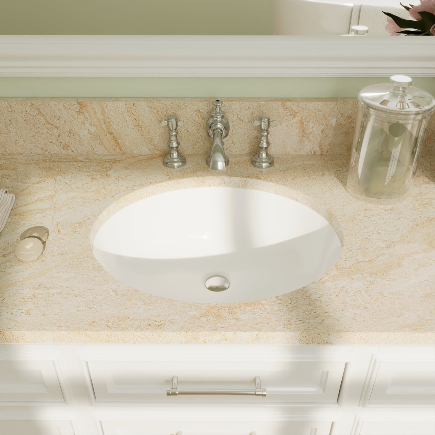 DeerValley DV-1U303 Oval Ceramic Undermount Bathroom Sink with Overflow Hole in White 18" L x 15" W