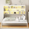 thumbnail image 2 of Kumix Full Size Murphy Cabinet Bed with Folding Sofa,Built-in Storage Shelves and LED Light, Murphy Bed for Teens Adults, Space-Saving, Beige, 2 of 7