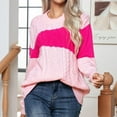 thumbnail image 4 of Women's 2023 Fall Color Block Sweaters Casual Crewneck Knitted Sweater Fashion Pullover Loose Long Sleeve Knit Sweaters for Women, 4 of 7