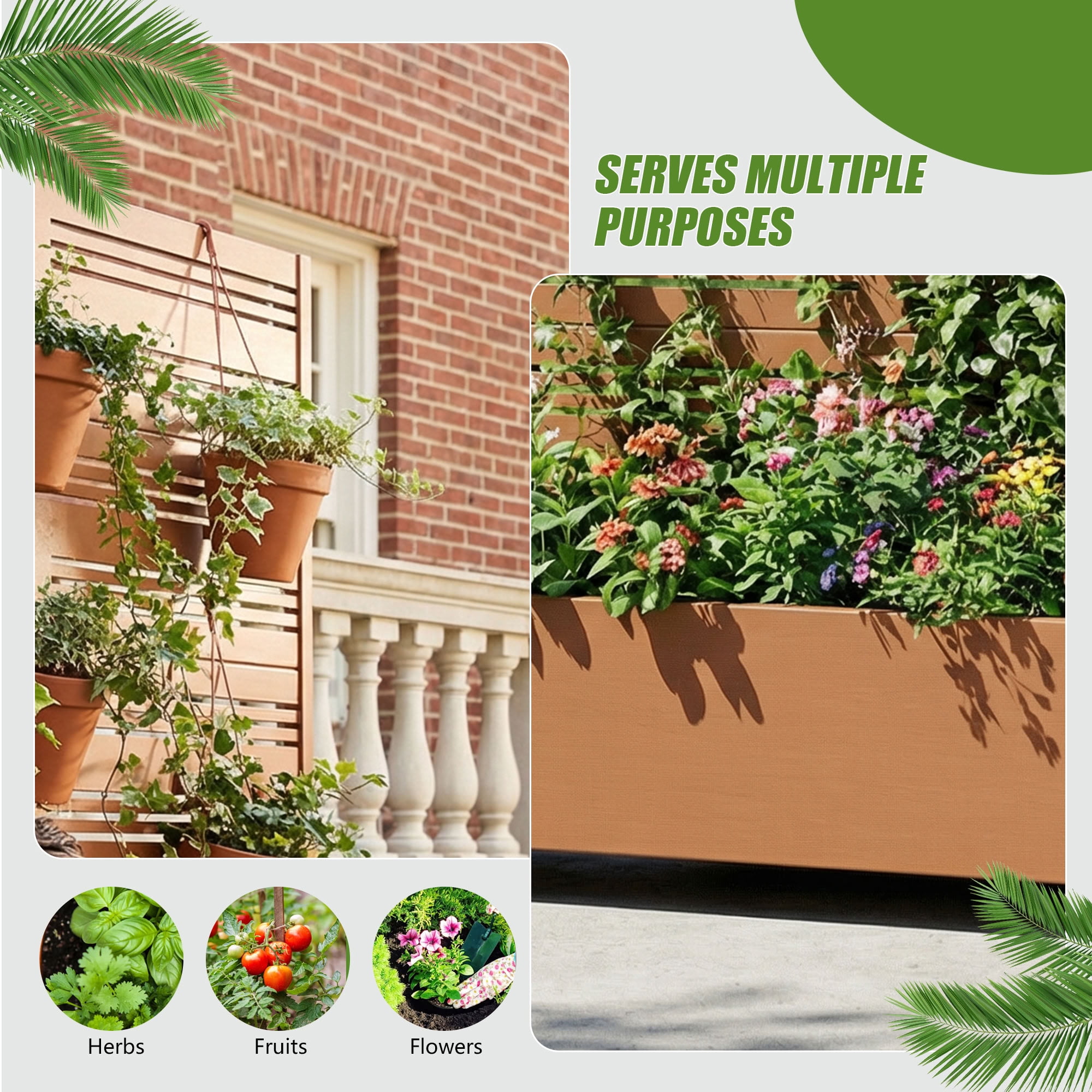 MAYEERTY 72*47in Outdoor Metal Planter Box, Decorative Laser Cut Planter, Privacy Screen Planter for Patio, Balcony, Backyard