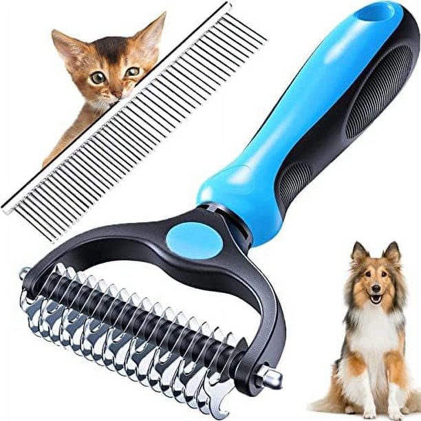Cepillo para perros y gatos, cepillo para perros de 17+9 dientes, rastrillos de aseo para perros y gatos, cepillo para perros de pelo largo para eliminar nudos/pelo inferior, cepillo para perros