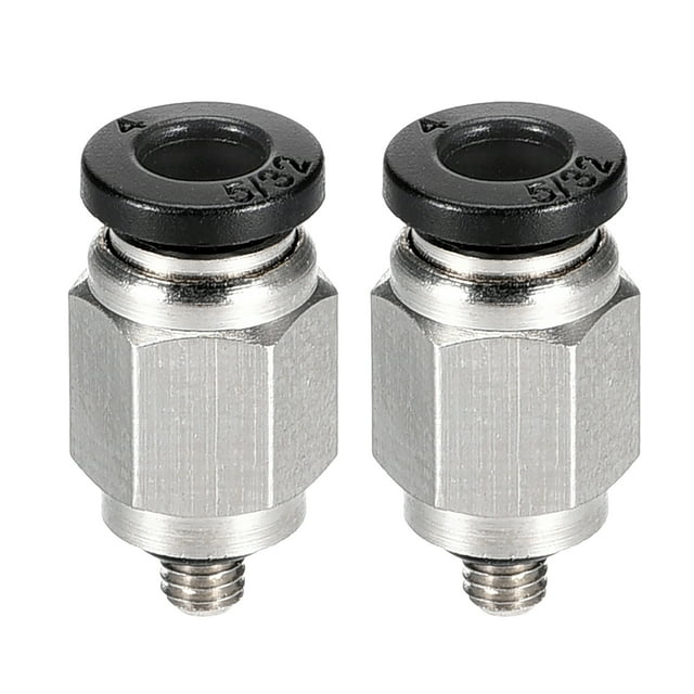 Conectores de empuje neumáticos rectos de conexión rápida, macho M3 x tubo OD de 4mm tono plateado 2 piezas
