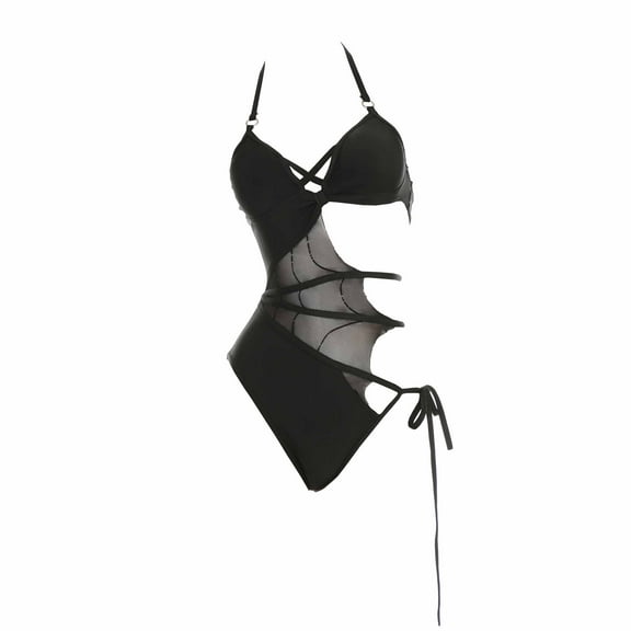 MEOWCOS Women's One Piece Swimsuits Gothic Bathing Suit with Cobweb Cutout