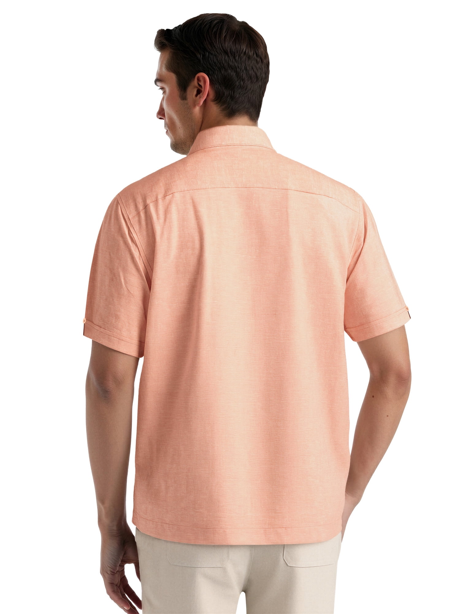 Cafe Luna Men's and Big Men's Short Sleeve Linen-Cotton Tuck Panel Woven Shirt, Sizes S-5XL