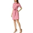 thumbnail image 4 of INSPIRE CHIC Women's Collared Short Sleeve Safari Pocket Belt Button up Shirt Dress, 4 of 6