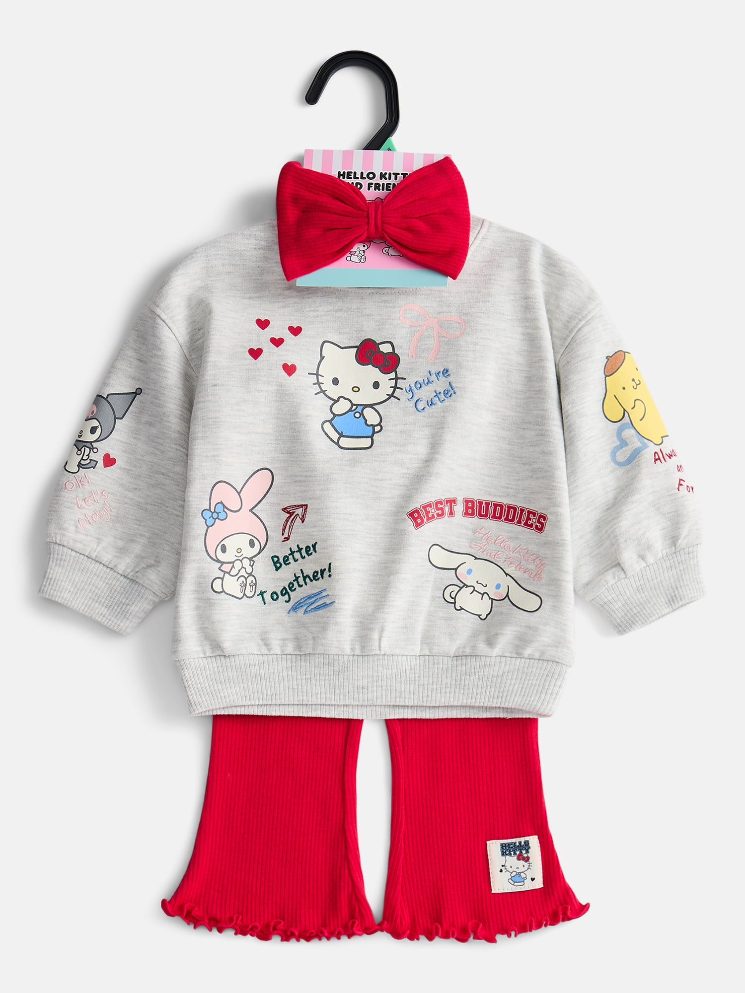 Hello Kitty and Friends Baby Girl's Crewneck Sweatshirt, Leggings and Headband, 3 Piece, Sizes 0/3M-24M