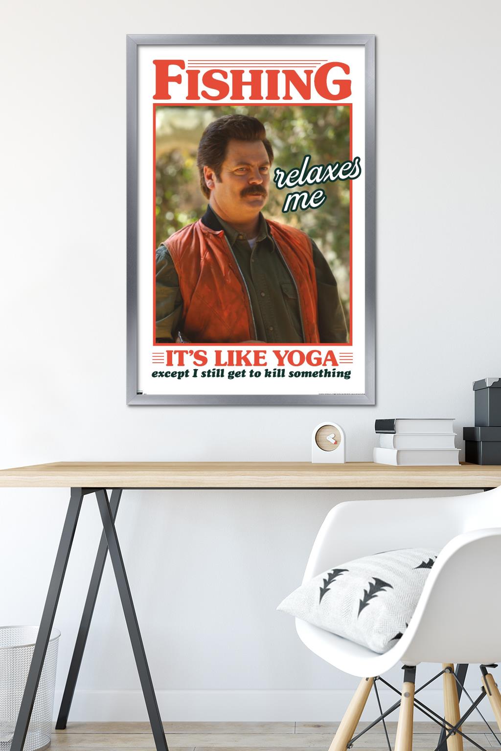 Parks and Recreation - Ron Swanson Fishing Wall Poster, 22.375" x 34" Framed