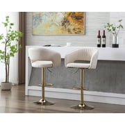 Guyou Modern Swivel Bar Stools Set of 2, Adjustable PU Leather Counter Bar Chairs with Footrest for Kitchen Island Dining Room, Cream