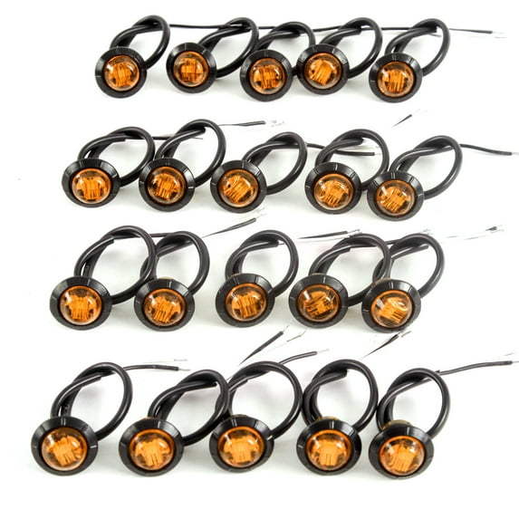 20) 3/4 Inches Amber LED Amberance Side Marker Lights Truck Trailer Pickup Flush Mount
