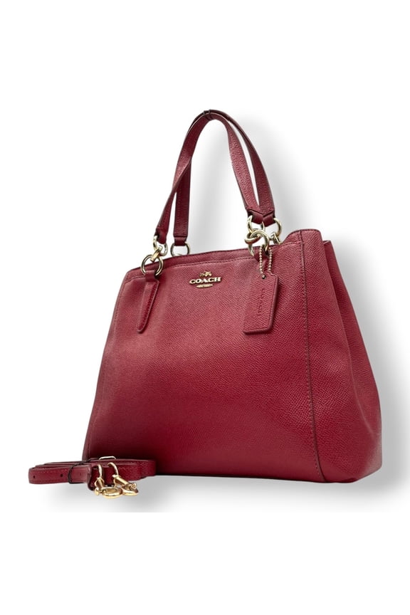 Pre-Owned Coach F57847 Women's Satchel Tote Bag, Handbag, Shoulder Red/Bordeaux Leather with...
