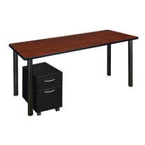 Regency Kee 72 x 24 in. Office Desk Table with Mobile Pedestal Drawer- Cherry Top, Black Legs