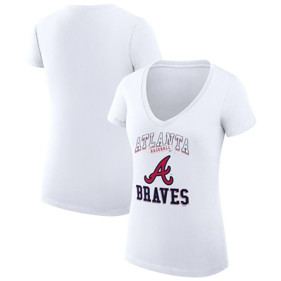 Women's G-III 4Her by Carl Banks White Atlanta Braves Super-Slim Fit Lightweight Team Logo Graphic V-Neck T-Shirt