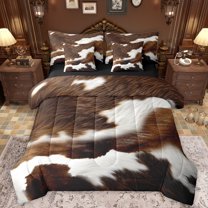 Manfei Cow Hide 7-Piece Twin Bedding Sets,Rustic Farmhouse Cabin Bedding Comforter Set,Farm Animal Cattle Sheet Sets For Adults,Super Cozy Room Decor Reversible