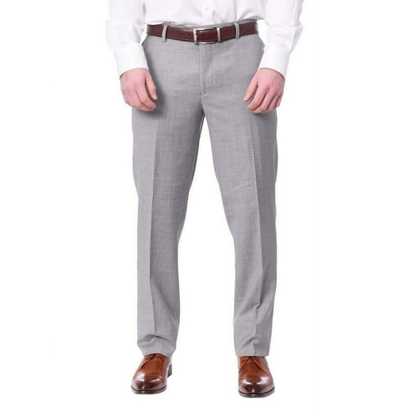Mens Slim Fit Light Gray Flat Front Wool Dress Pants