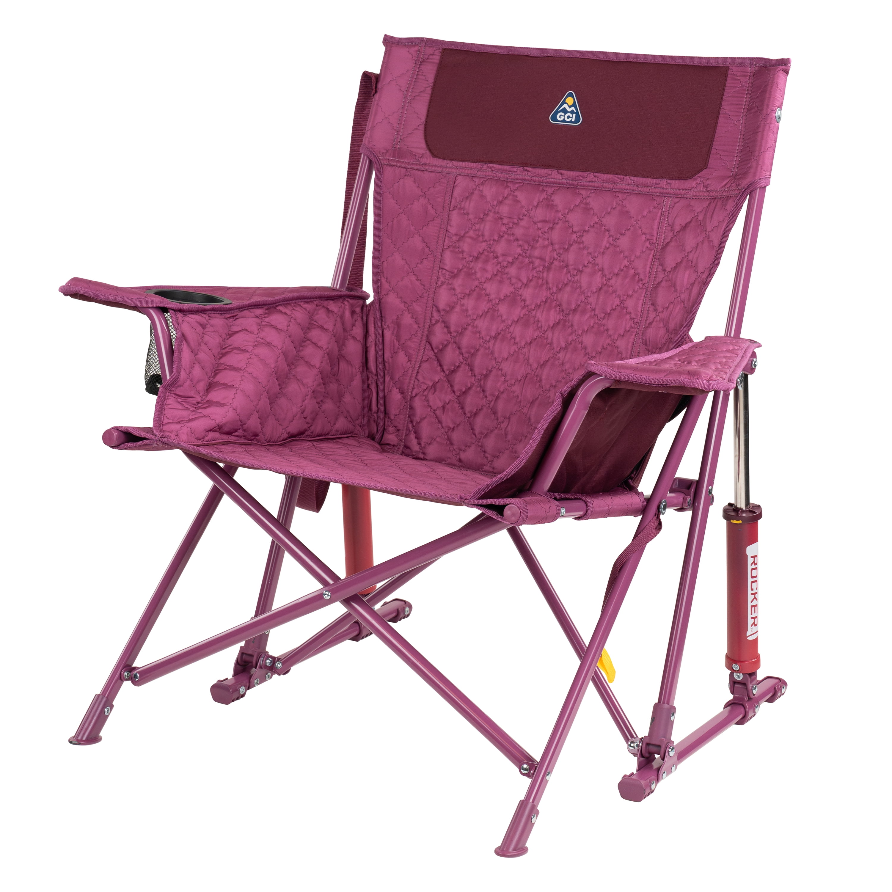 GCI Outdoor Kickback Insulated Rocker Low Profile Rocking Camping Chair with Cup Holder, Berry