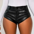 thumbnail image 2 of Womens Shorts 2025 Summer Sports Pants Pu Leather Black Mid Waist Fashion Weekend Micro Elastic Comfort Plain Casual Beach Shorts S-2XL, 2 of 8