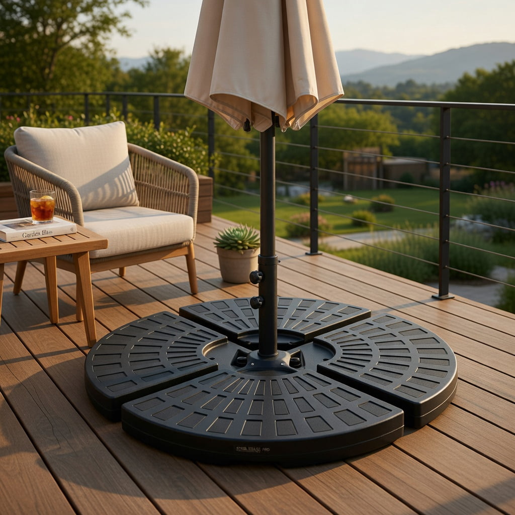 Resenkos Outdoor Umbrella Base, 4 Pieces Outdoor Cantilever Offset Patio Umbrella Base, Black