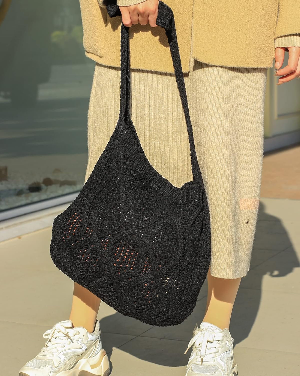 CAILDANL Handmade Crochet Bag–Boho Chic Shoulder Bag, Aesthetic Kinted Bag,Cute Crossbody Bag,Beach, Shoppingor Daily Use