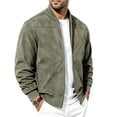 thumbnail image 3 of FRSASU Men's Faux Suede Bomber Jacket Zip‑Up Ribbed Collar Casual Lightweight Outerwear with Side Pockets Army Green, 3 of 8