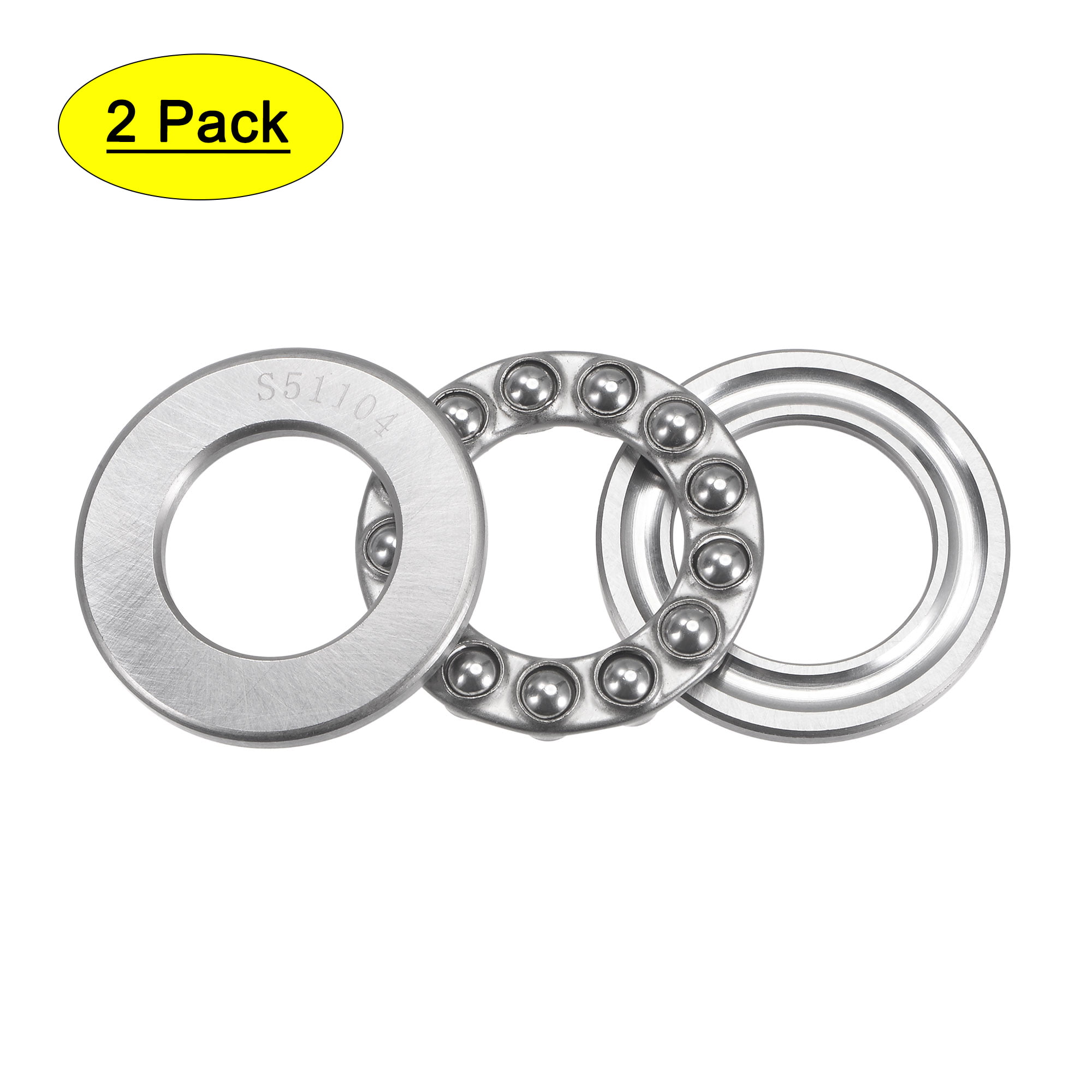 uxcell S51104 Thrust Ball Bearing 20mm Bore 35mm OD 10mm Thick Stainless Steel with Washers 2pcs 