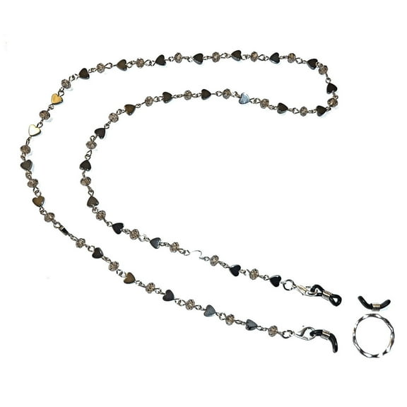Chain Women's Beaded Eyeglass Holder 28" on 19 Strand Wire, Around Neck to Hold Eyewear or Sunglasses, Chain, Cord, Leash (Hematite Chain)