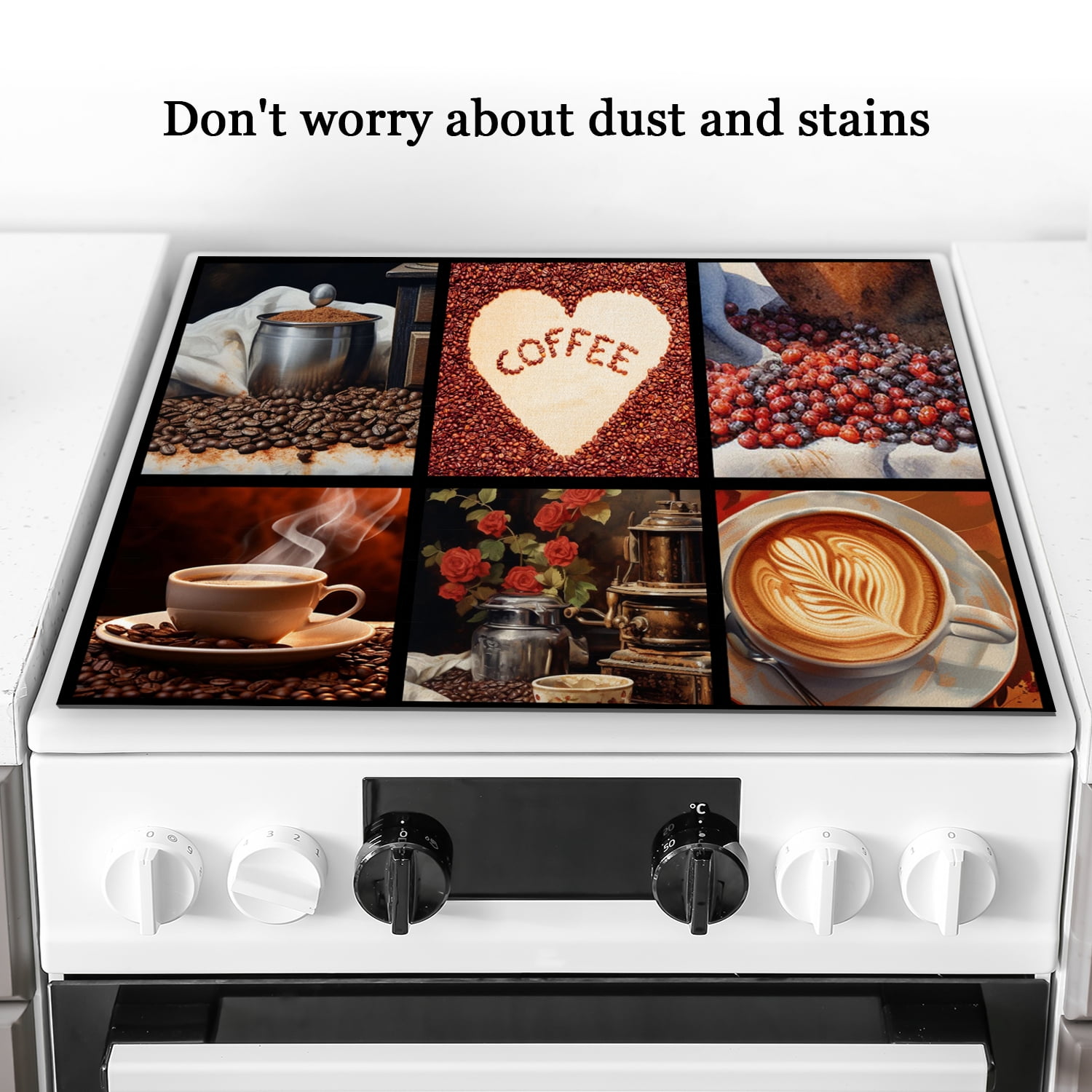 Square Burner Covers for Glass Electric Stove, Coffee Theme Pattern Stove Top Covers,Heat Scratch Resistant Decorative Protector Mat for Kitchen RV (28×20 Inch)