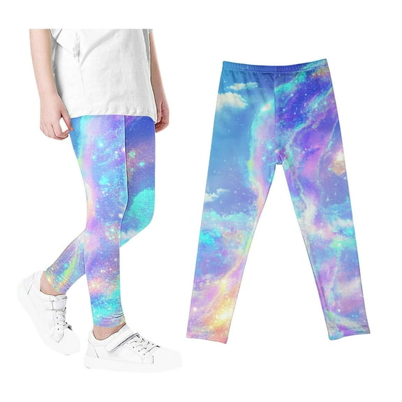 Odeerbi 3-12 Years Toddler Girls Leggings Starry Sky Print Stretchy Tights Compression Pants Starlit High Waist Soft Pantyhose