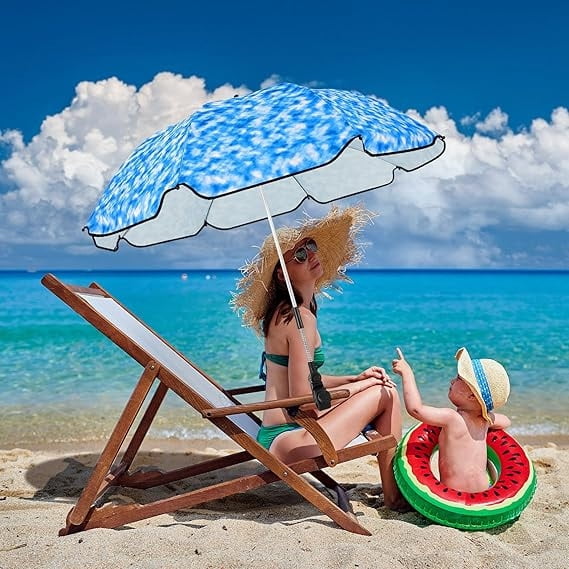 2 Pcs Automatic Chair Umbrella with Universal Clamp 44" UPF 50+ Portable Clamp on Beach Chair Adjustable Wheelchair Umbrella for Outdoor Patio Parasol