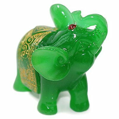 Feng Shui Set of 3 Green Jade Elephant Trunk Statues Wealth Figurine Home Decor 